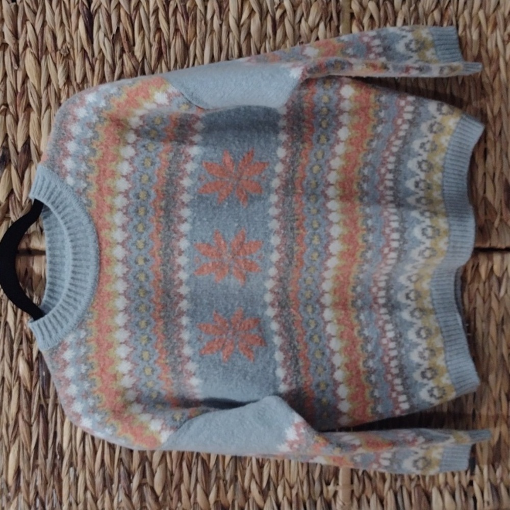 Sisley | Crew Neck Colourful Faire Isle Wool Sweater | Size Large
